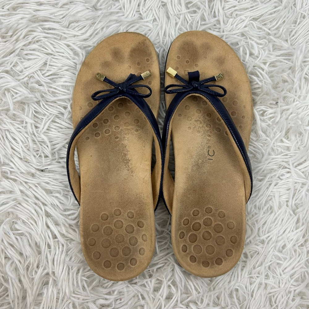 Vionic Bella Flip Flop Thong Sandals with Bow Women 10 Blue Tan Orthotic Comfort - Picture 2 of 11